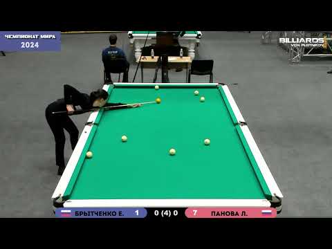 Видео: Ч.Мира -2024, Брытченко - Панова. Бильярд (комбинир. пирамида). 1/4 финала. Billiards.