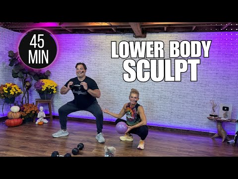Видео: 👉 45-минутная тренировка для рельефных ног | Тренировка с гантелями и мини-мячом для стройных, ре...