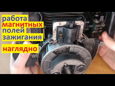 Видео: #Мотокоса.  Где, когда возникают и пропадают магнитные поля на котушке. Зажигание, ВМТ