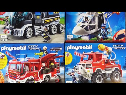 Видео: Соберите пожарную машину playmobil, спасателя, полицейский автомобиль, вертолет и играйте ♪