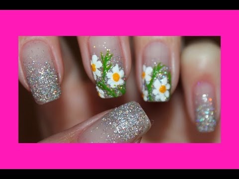 Видео: Маникюр ромашки на блесках