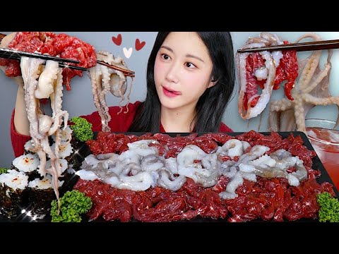 Видео: Сырой Осьминог + Сырая Говядина😍 Вкусное Сочетание | eating show | asmr mukbang korean