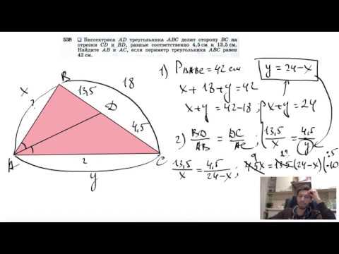 Видео: №538. Биссектриса AD треугольника ABC делит сторону ВС на отрезки CD и BD, равные соответственно