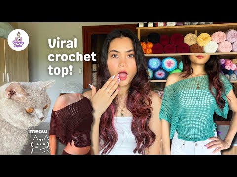 Видео: Вяжем крючком вирусный топ с открытыми плечами | видеоблог о вязании крючком 💜