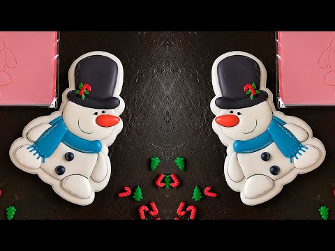 Видео: Пряник новогодний «Снеговик в шляпе» роспись глазурью [мастер-класс]