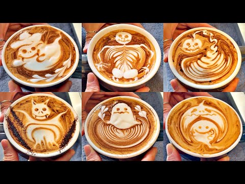 Видео: 🎃 8 жутких идей для латте-арта 👻Суперлегкий латте-арт на Хэллоуин💀⚰️