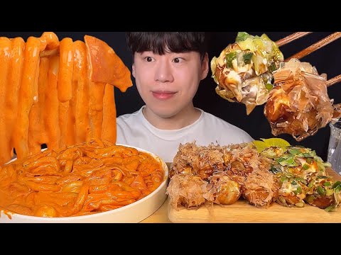 Видео: SUB) розовые ттокпокки и такояки мукбанг asmr