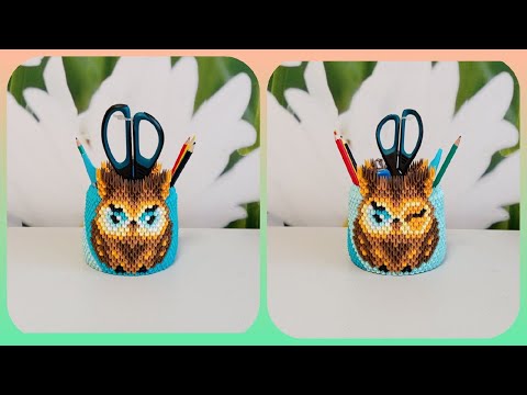 Видео: Карандашница с совами сделанная в технике модульное оригами (мастер-класс).