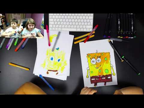 Видео: Рома и Катя рисуют Спанч Боба