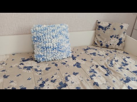 Видео: Подушка из Alize puffy без крючка и спиц. Подробный МК.
