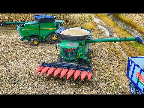 Видео: Уборка кукурузы 2025 года. Новые комбайны John Deere S7 900 Capello Diamant.