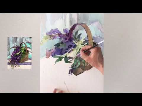 Видео: Люпины в корзине/watercolors flowers in process