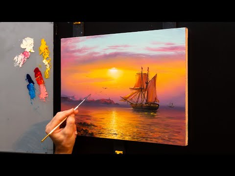Видео: Oil Painting - Ocean Sunset / Satisfying ART / Time Lapse / Морской пейзаж Живопись маслом Рисование
