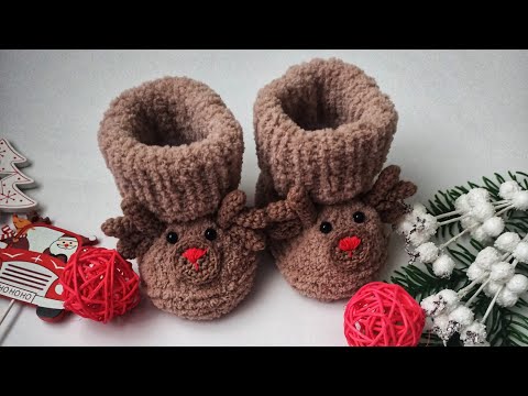 Видео: Мастер класс пинетки плюшевые.. пинетки оленята... два размера 10 см и 11,5 см