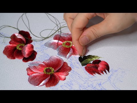 Видео: Вышивка №16: Вышивка «Розовый полевой цветок» блестящими шелковыми нитками