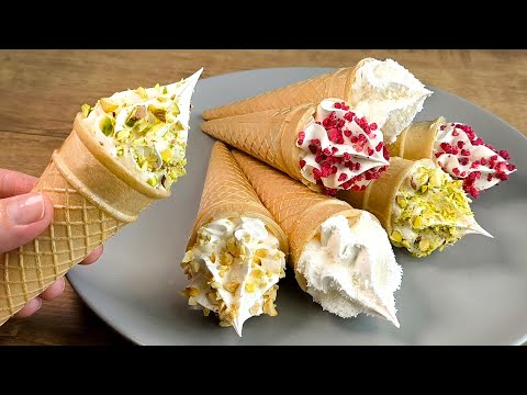 Видео: Кремовое мороженое в вафле, которое тает на языке. Готовится супербыстро! всего 3 ингредиента!