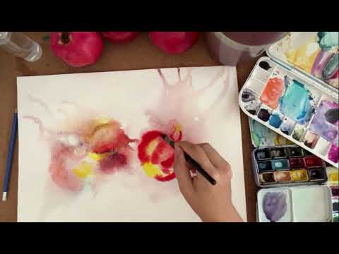 Видео: Как нарисовать ГРАНАТ акварелью??? | Техника ПО МОКРОМУ | Акварельный скетчинг