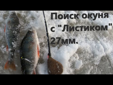 Видео: Поиск окуня с зимней блесной листик 27мм.