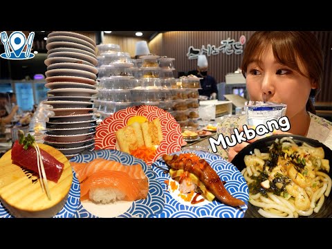 Видео: Mukbang | Сделал башню из тарелок в суши-ресторане с суши, подаваемой на вращающемся столе ~!