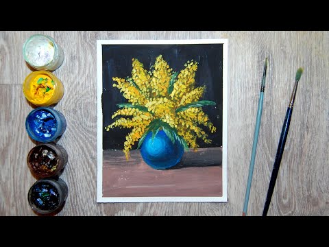 Видео: Как нарисовать цветы на 8 марта. Рисуем букет цветов. Мимоза.