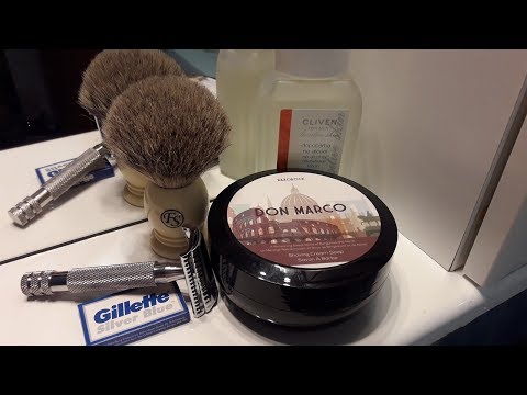 Видео: Бритье. RazoRock 37 German slant, Gillette, FS badger, RazoRock Don Marco cream, Cliven lotion