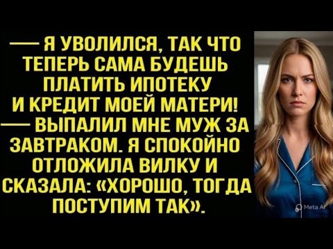 Видео: — Я УВОЛИЛСЯ, ТАК ЧТО ТЕПЕРЬ САМА БУДЕШЬ ПЛАТИТЬ ИПОТЕКУ И КРЕДИТ МОЕЙ МАТЕРИ! - ВЫПАЛИЛ МНЕ МУЖ