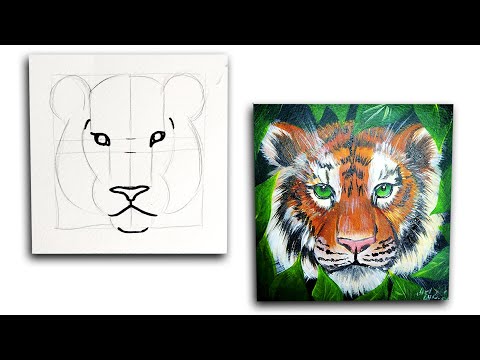 Видео: Пропорции тигра. Легкий способ нарисовать тигра. Как нарисовать тигра акрилом. Тигр акрилом.🐯