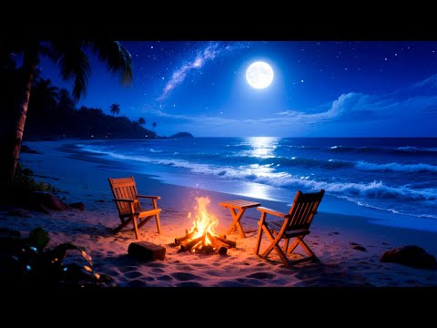 Видео: Спокойствие ночного пляжа 🌴🌌 Спокойная морская атмосфера для медитации и внутреннего спокойствия �