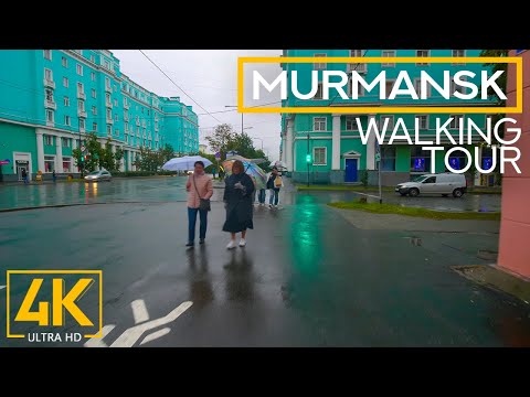 Видео: Мурманск - город в Арктике - пешеходная экскурсия по городу в 4K