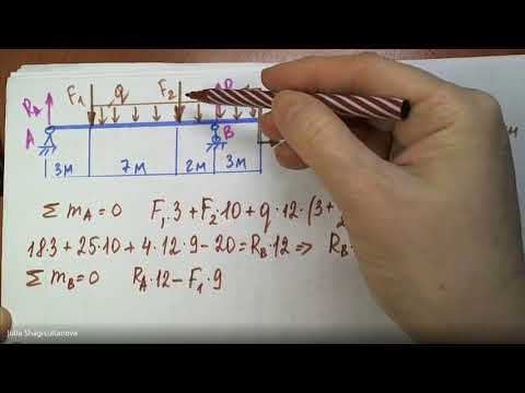 Видео: Сопромат Плоский изгиб (Qy и Mx, подбор сечений круг, двутавр, прямоуг. , два швеллера) №3.23