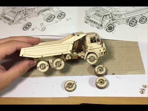 Видео: Сборная модель из дерева КАМАЗ - 5511 Самосвал.