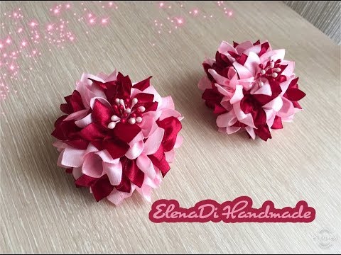 Видео: Пышные цветы из атласной ленты. Канзаши.