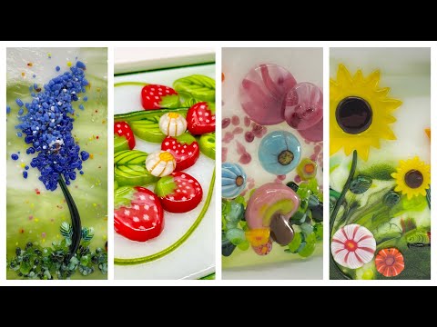 Видео: Несколько цветочных проектов #FusedGlass в одном видео и обжиге!
