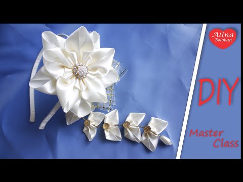 Видео: The hairband with Sidare in Kanzashi style for school / Канзаши Сидаре Ободок в Школу