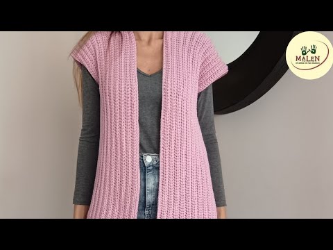 Видео: Жилет Аляска 😍 ЛЕГКО ВЯЗАТЬ КРЮЧКОМ ОДНОЙ ЧАСТЬЮ, прямую, всех размеров.