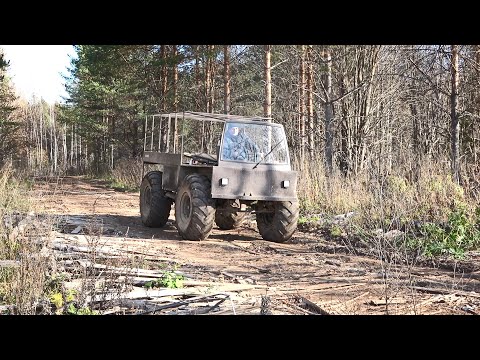 Видео: Каракат с дизельным двигателем в 90 л.с. Самодельная техника для леса. Кировский вездеход.