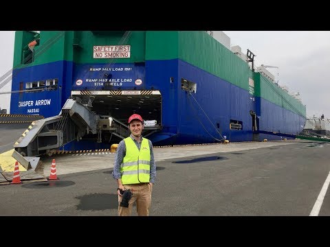Видео: Экспорт японских автомобилей и посещение грузового  судна Jasper Arrow (Ro-Ro)