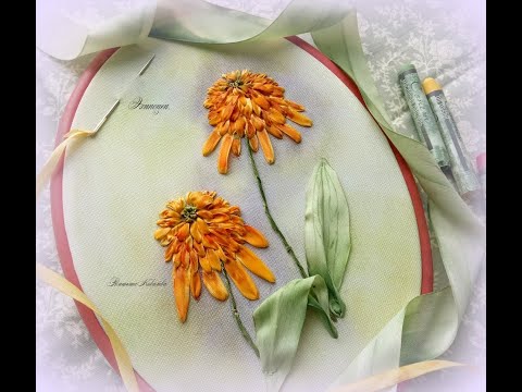 Видео: Вышивка лентами. Эхинацея. Embroidery ribbons. Echinacea.