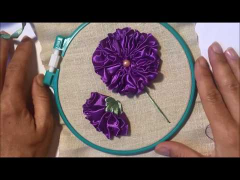 Видео: Цветок вышитый лентами / Flower embroidered ribbons