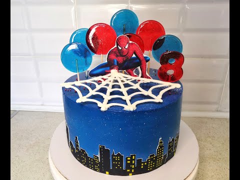 Видео: Торт с человеком пауком. Как сделать синий торт.