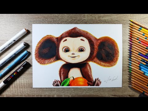 Видео: Рисую Чебурашку. Цветными карандашами. / Drawing Cheburashka. Colored pencils.