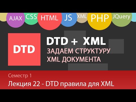 Видео: Лекция 22 - Web - Что такое DTD. Пишем DTD+XML документ с помощью Doctype, Element, Attlist, Entity