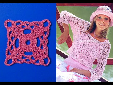 Видео: Вяжем крючком мотив  для  легкой кофточки.