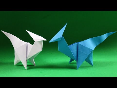 Видео: Как сделать простое оригами динозавра - оригами паразауролоф