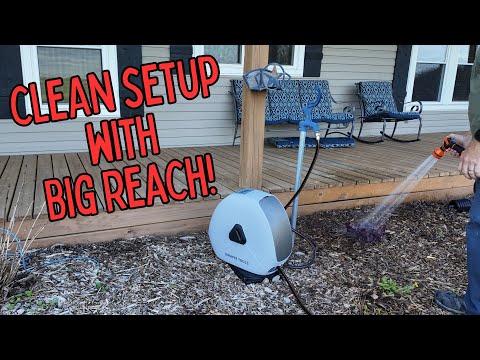 Видео: Обзор наземной катушки для шланга Giraffe Tools с выдвижным креплением — не требуется настенное к...