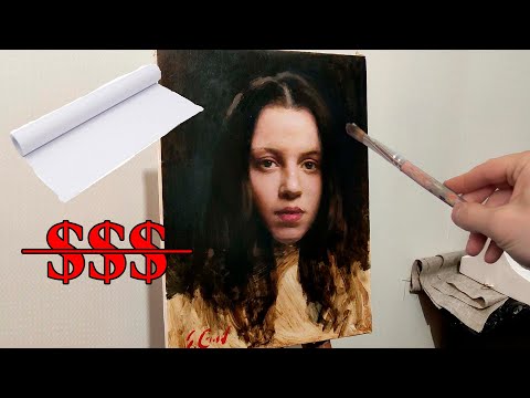 Видео: Самая дешевая поверхность для живописи маслом и пример выполнения портрета на ней.
