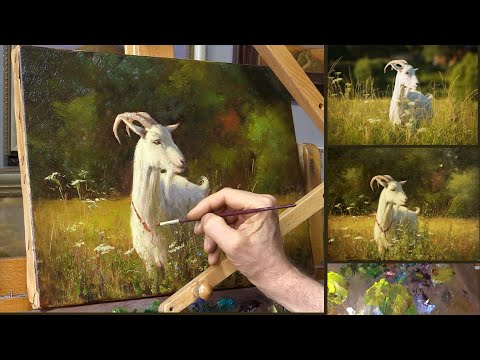 Видео: Коза на лугу. Работа по фотографии.A goat in a meadow. Work by photo.