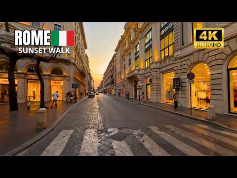 Видео: Рим 🇮🇹 Закат в августе | Пешая прогулка 4K