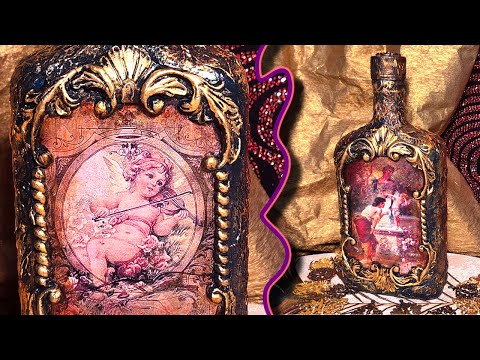 Видео: Урок декупажа бутылки для начинающих "Купидон у фонтана". Decoupage tutorial "Cupid at the fountain"