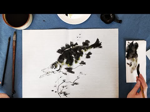 Видео: Рисуем рыбу в технике се-и. Урок 1 (полный) / Chinese painting
